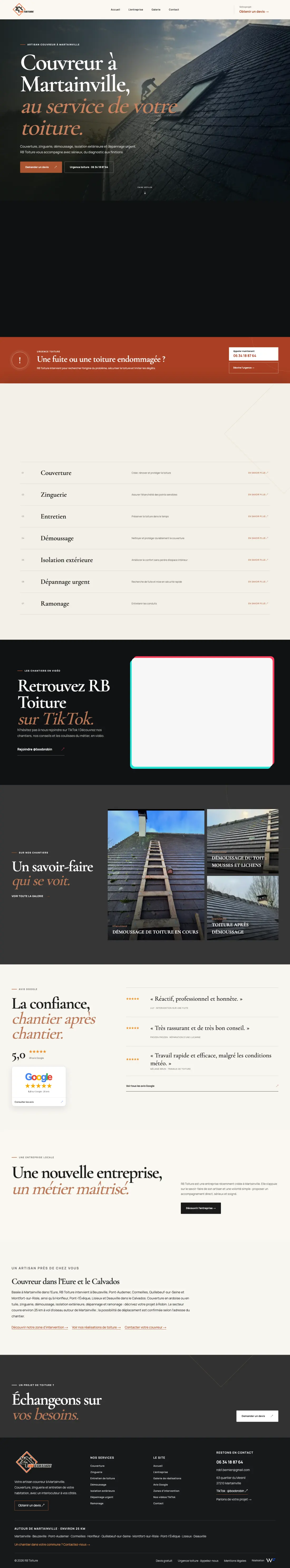 Page d’accueil complète du site rbtoiture.fr